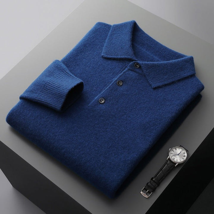 Edward | Men's Knit Cotton Long Sleeve Three-Button Polo Jumper 3