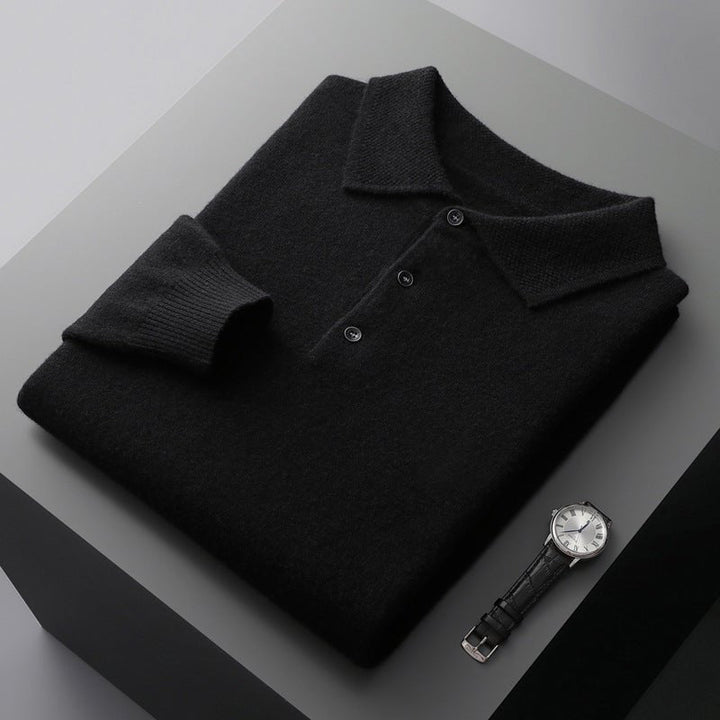 Edward | Men's Knit Cotton Long Sleeve Three-Button Polo Jumper 4