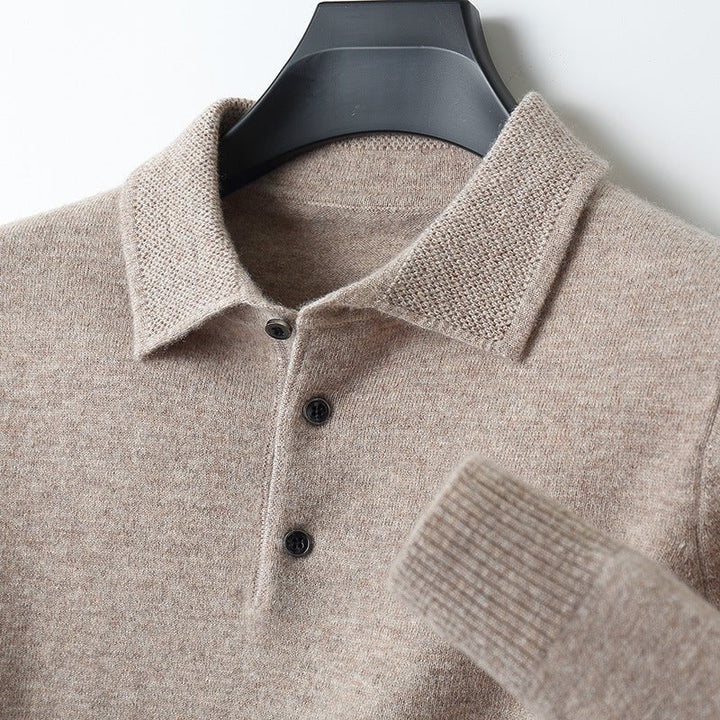 Edward | Men's Knit Cotton Long Sleeve Three-Button Polo Jumper 5