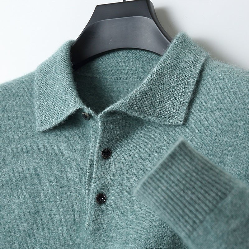Edward | Men's Knit Cotton Long Sleeve Three-Button Polo Jumper 6