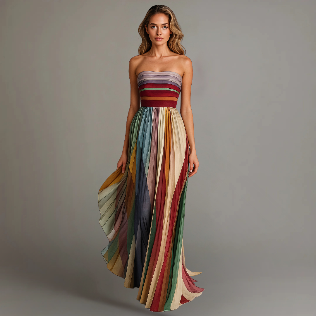 Elena | Vibrant and Multicolor strapless maxi dress for summer 0