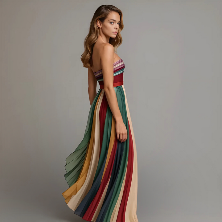 Elena | Vibrant and Multicolor strapless maxi dress for summer 2