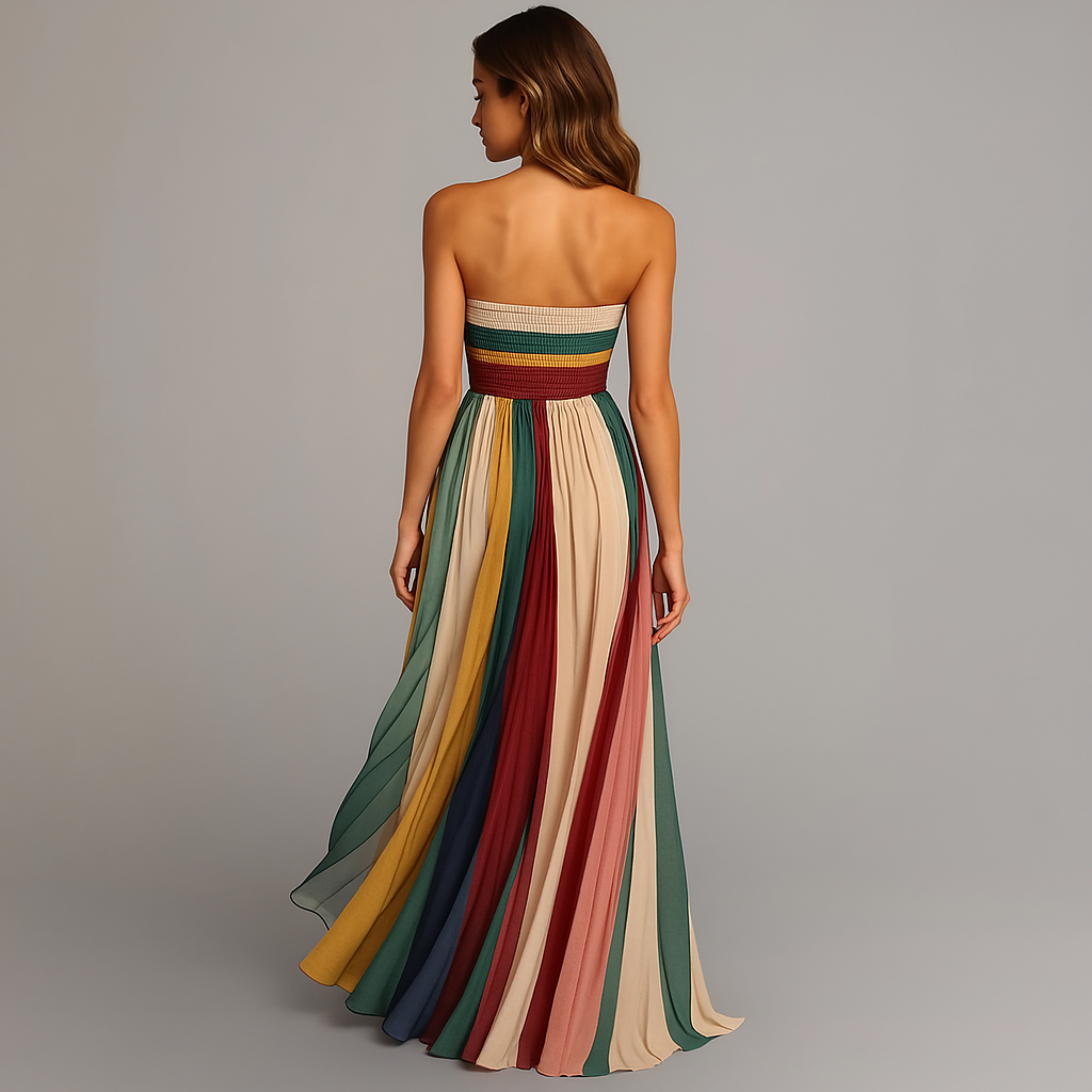 Elena | Vibrant and Multicolor strapless maxi dress for summer 3