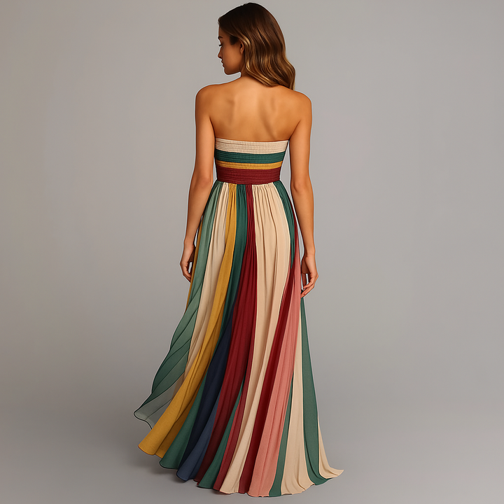 Elena | Vibrant and Multicolor strapless maxi dress for summer 3