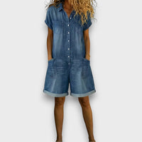 Brigitte | Relaxed Retro Denim-Style Summer Jumpsuit