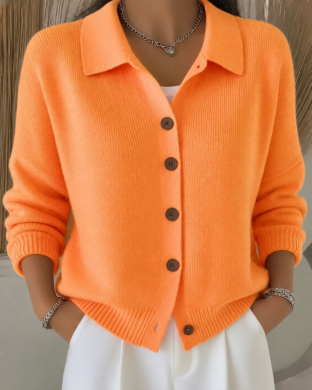 Emma | Women's Relaxed-Fit Button-Up Collared Knit Cardigan 4