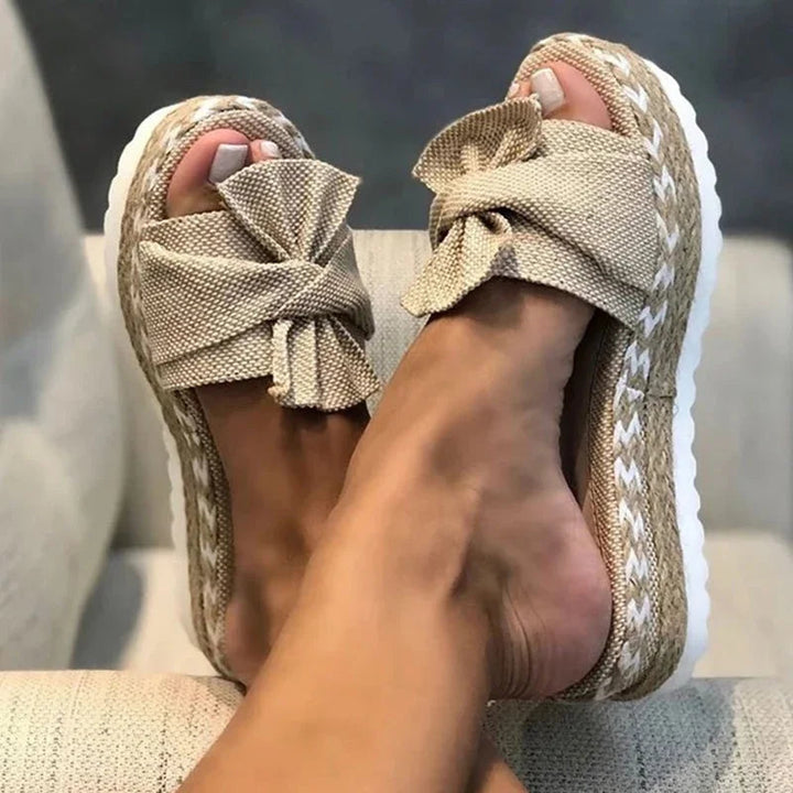 Eva | Elegant Bow Woven Wedge Sandals 0