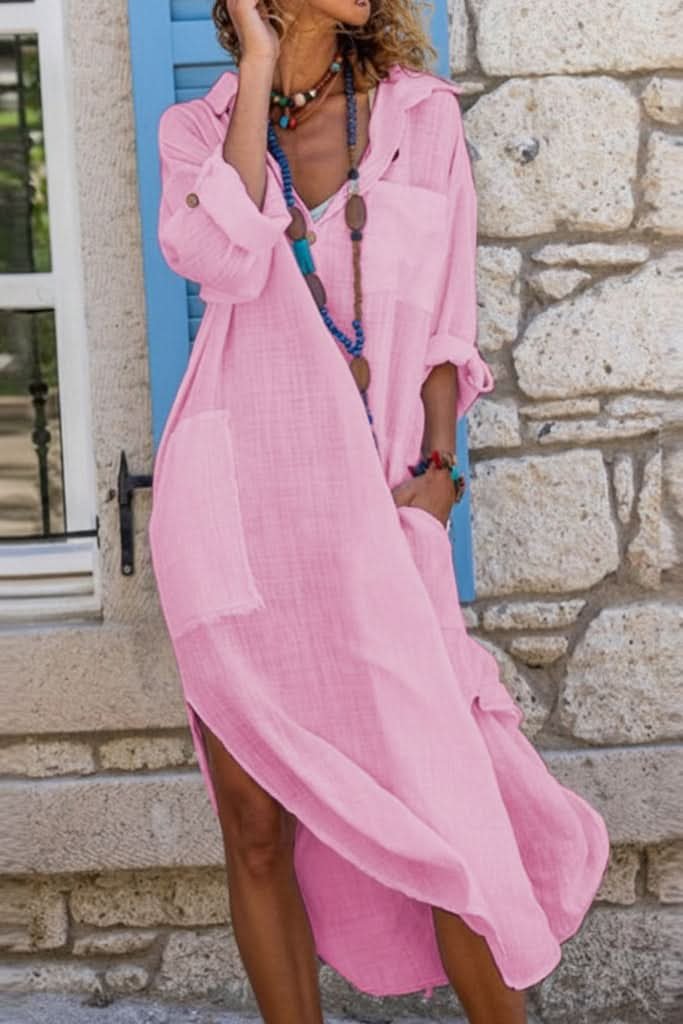 Evelyn | Effortless Linen Midi Shirt Dress 2