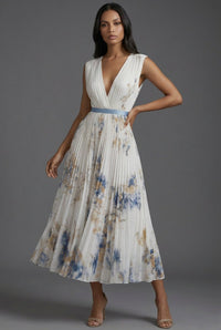 Charlotte | Romantisches plissiertes Midikleid mit Blumenmuster