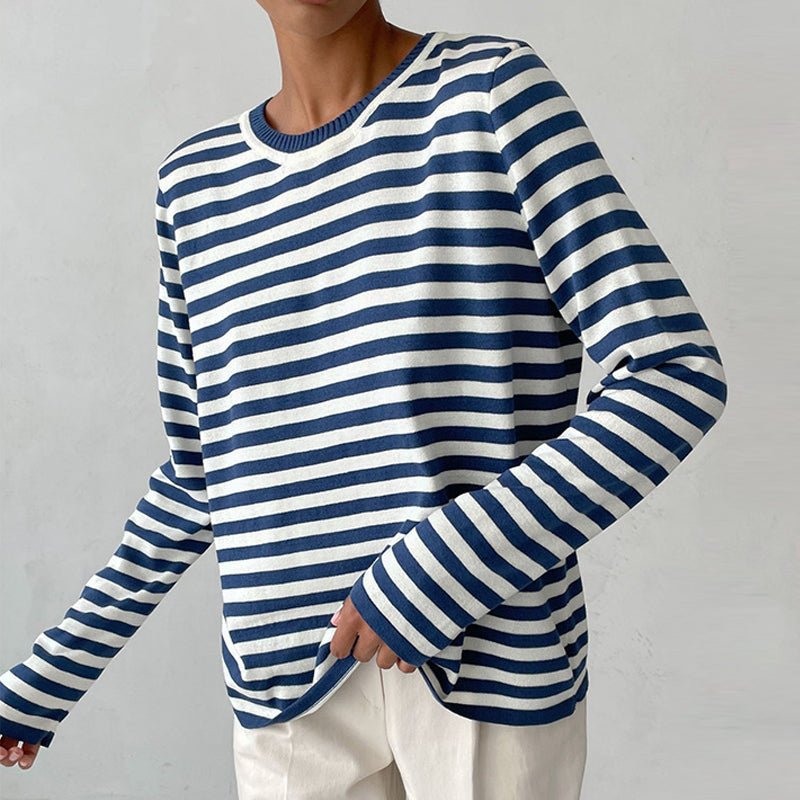 Evelyn | Women's Relaxed-Fit Nautical Striped Long Sleeve Sweater 0