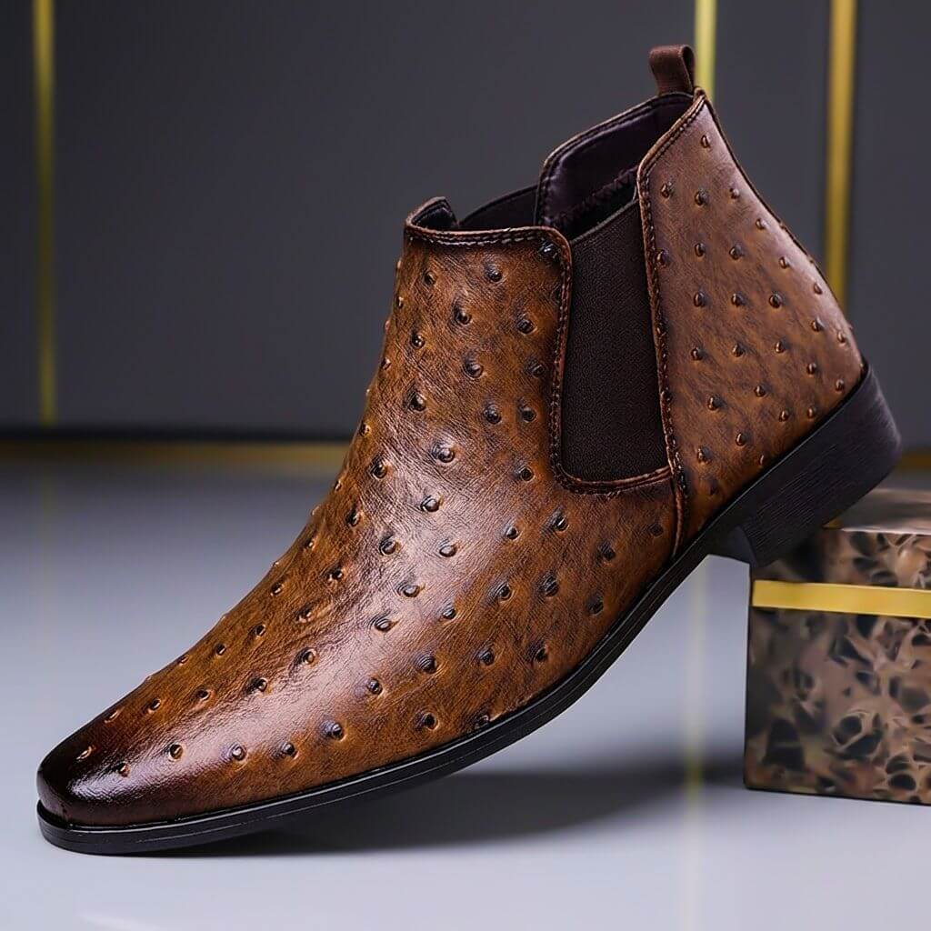 Felix | Luxury Textures And Premium Ostrich Pattern Leather Boots 0