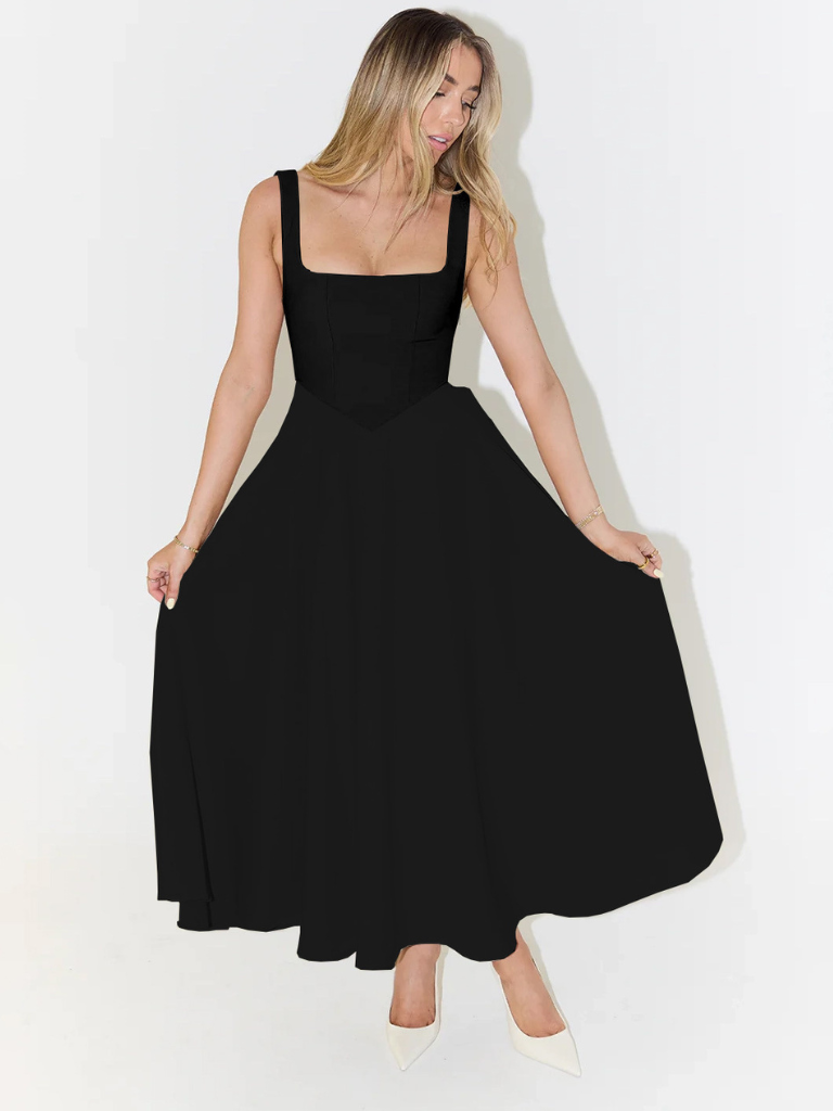Gina | Elegant Square Neck Midi Dress - Women's Summer Wedding Guest Dresses 0