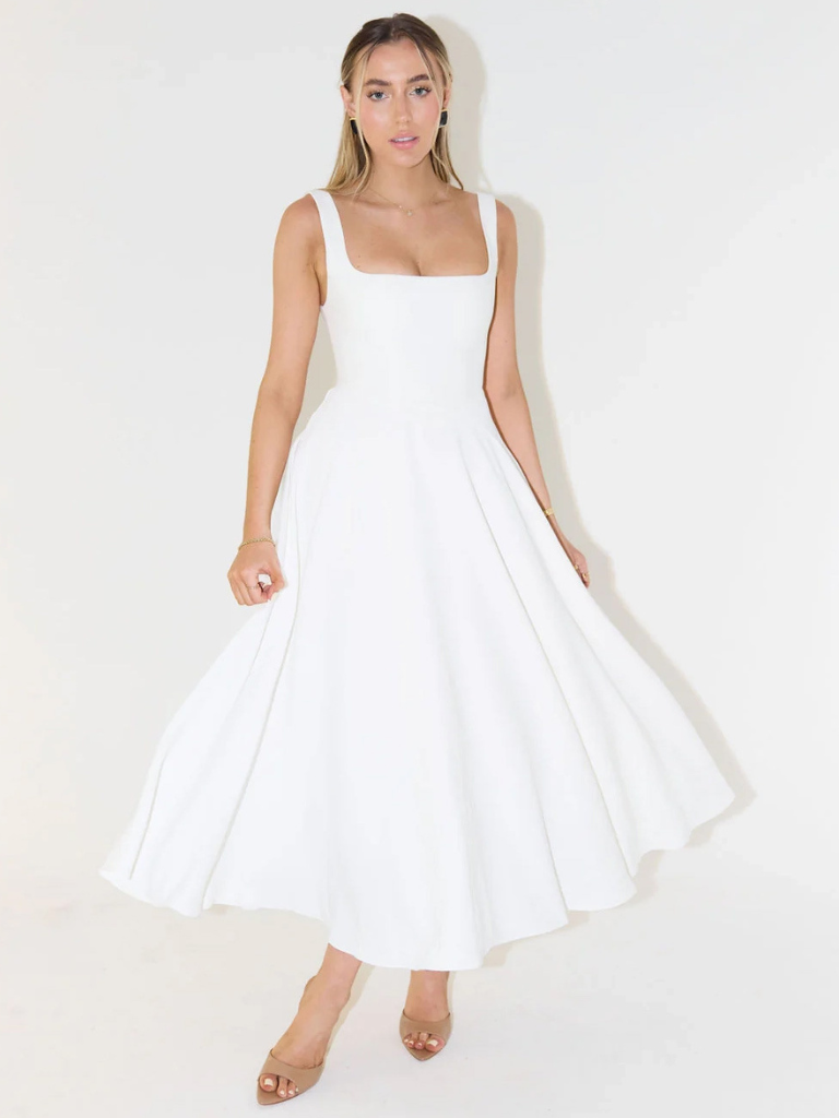 Gina | Elegant Square Neck Midi Dress - Women's Summer Wedding Guest Dresses 9