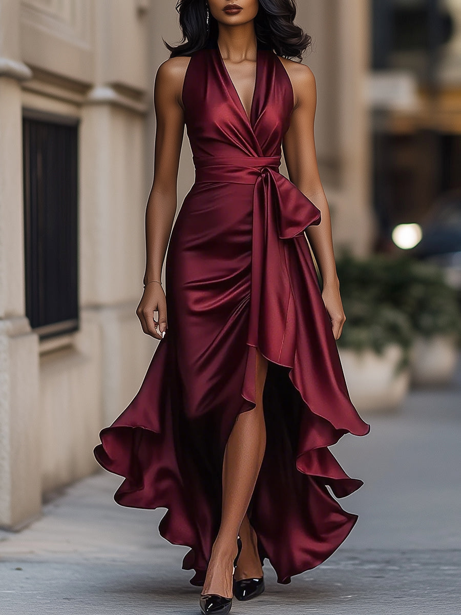 Giselle | Dramatic And Luxurious Satin Wrap Maxi Dress 6