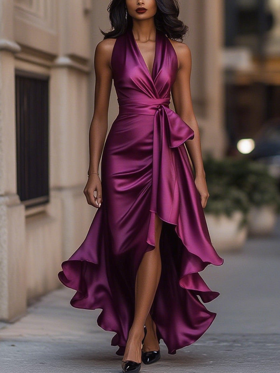 Giselle | Dramatic And Luxurious Satin Wrap Maxi Dress 9