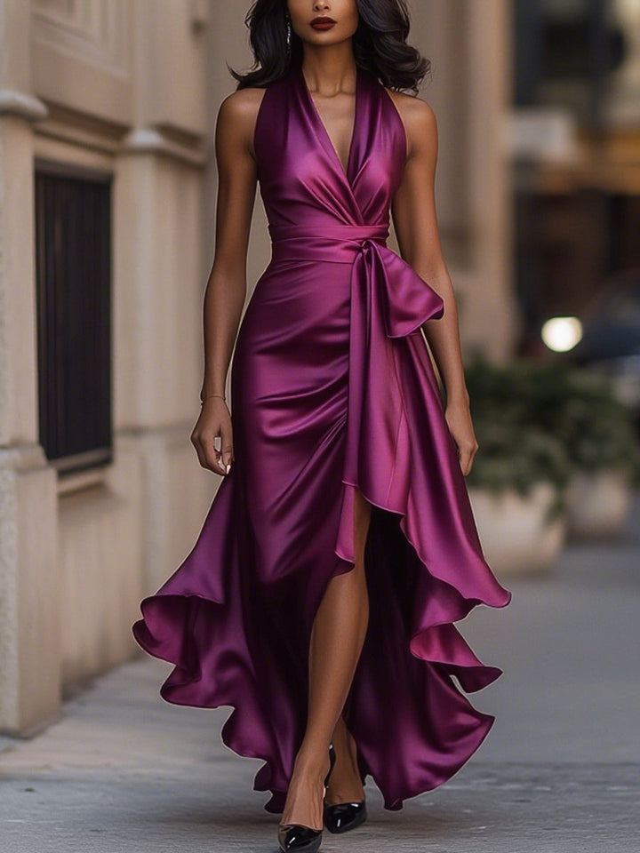 Giselle | Dramatic And Luxurious Satin Wrap Maxi Dress 9