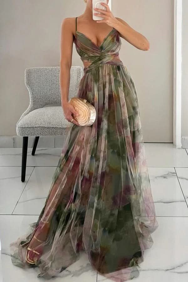 Grace | Vibrant Watercolor Floral Tulle Maxi Dress 2