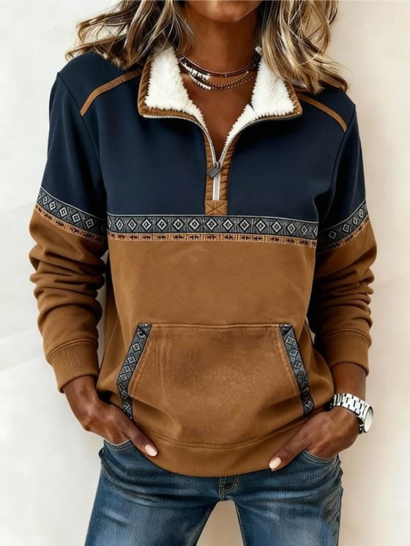 Grace | Women's Colour-Block Aztec Quarter-Zip Fleece Pullover Jumper 0