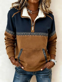 Victoria | Color-Block Aztec Quarter-Zip Fleece Sweater