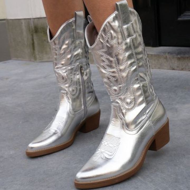 Greta | Glamorous Metallic Style Western Cowboy Boots 7