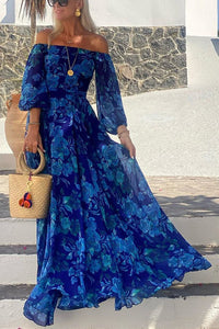Maya | Romantisches Maxikleid mit Blumenmuster und schulterfreiem Schnitt