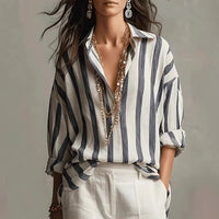 Josephine | Relaxed Vertical Striped Open-Collar Blouse