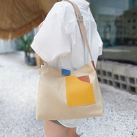 Zoe | Color Block Canvas Tote Bag with PU Leather Pocket