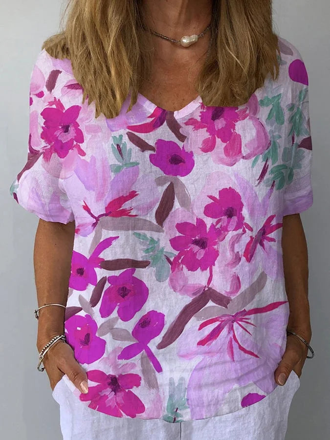 Iris | Elegant And Sophisticated Retro Floral Linen Blouse 2