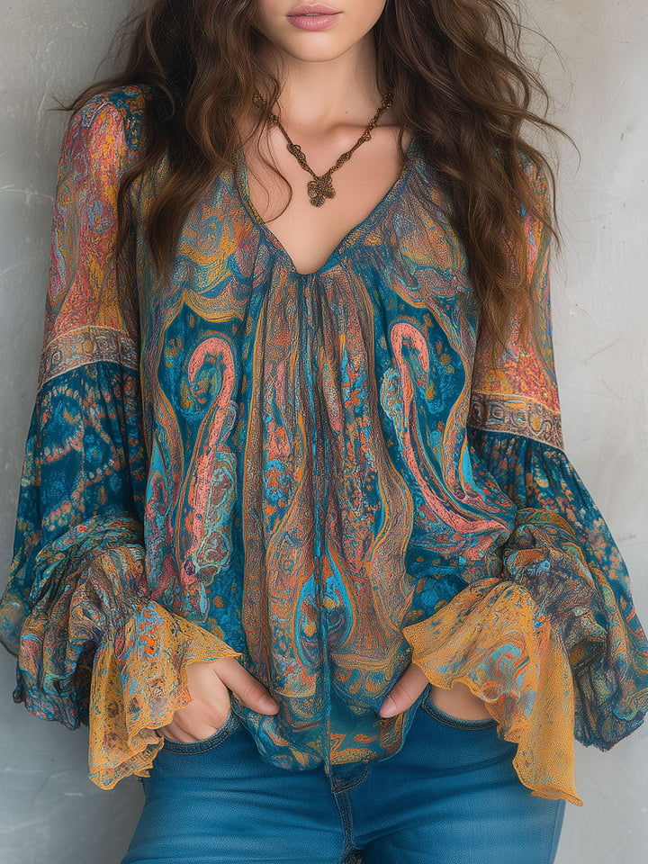 Isabella | Elegant And Flowing Paisley Chiffon Blouse 0