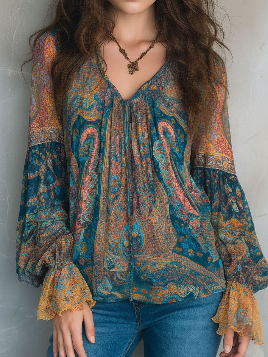 Isabella | Elegant And Flowing Paisley Chiffon Blouse 1