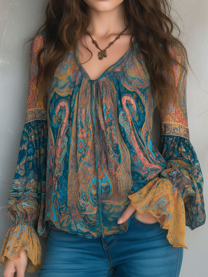 Isabella | Elegant And Flowing Paisley Chiffon Blouse 2