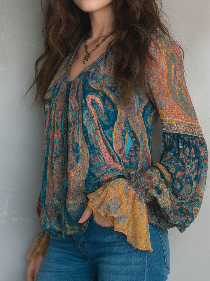 Isabella | Elegant And Flowing Paisley Chiffon Blouse 3