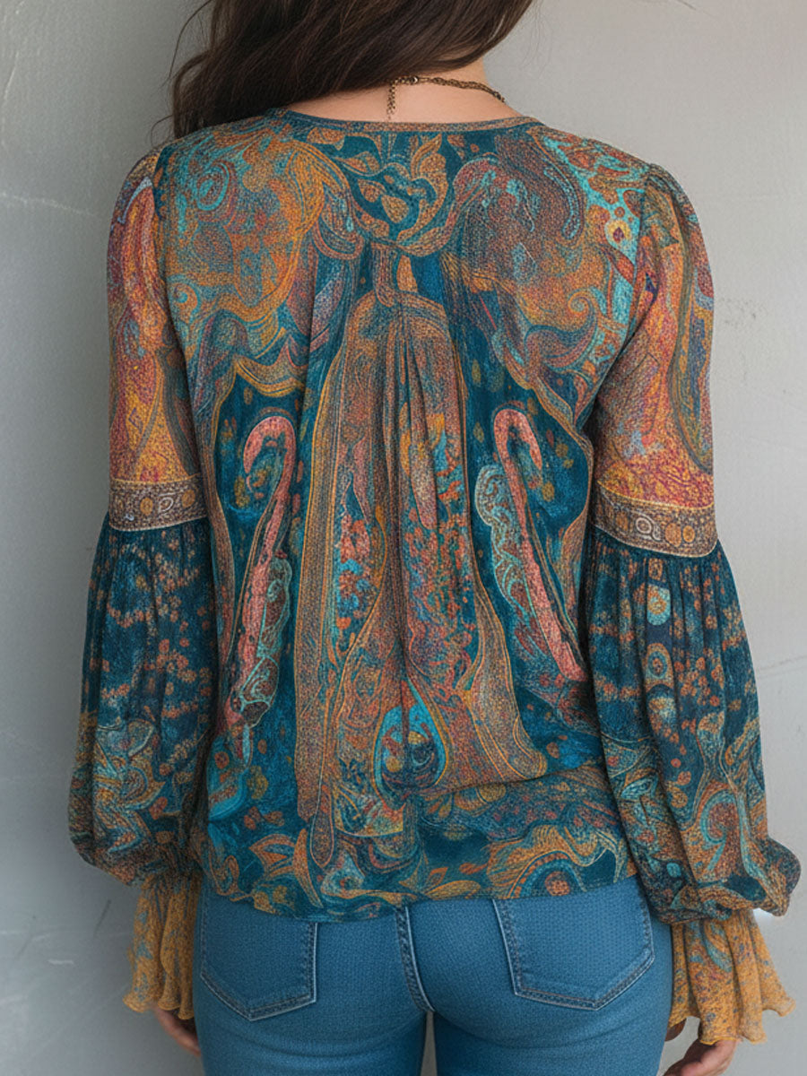 Isabella | Elegant And Flowing Paisley Chiffon Blouse 5