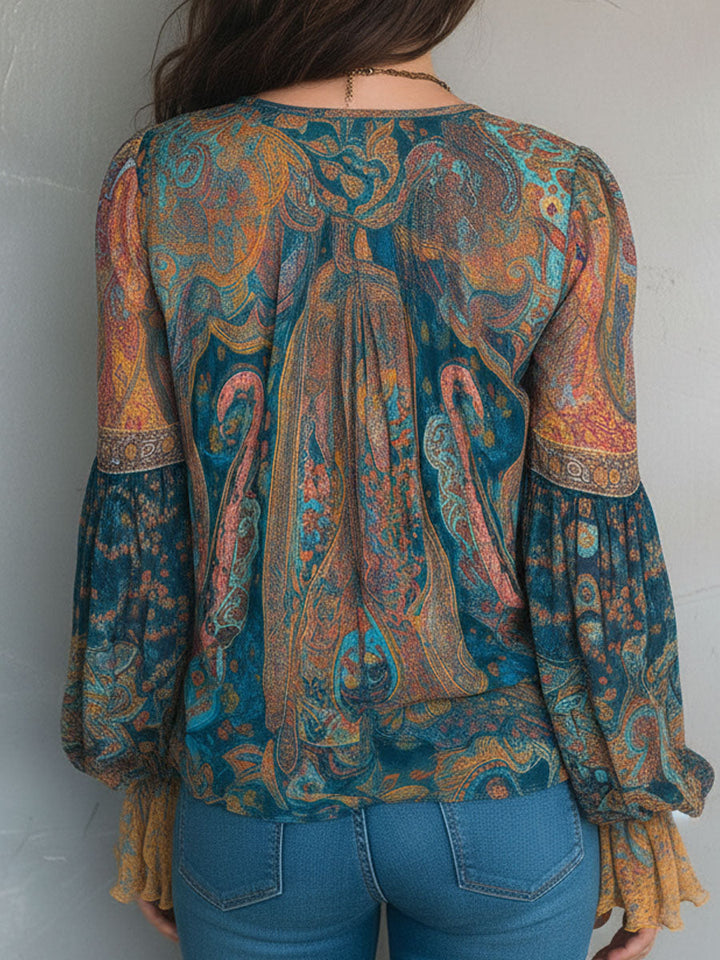 Isabella | Elegant And Flowing Paisley Chiffon Blouse 5