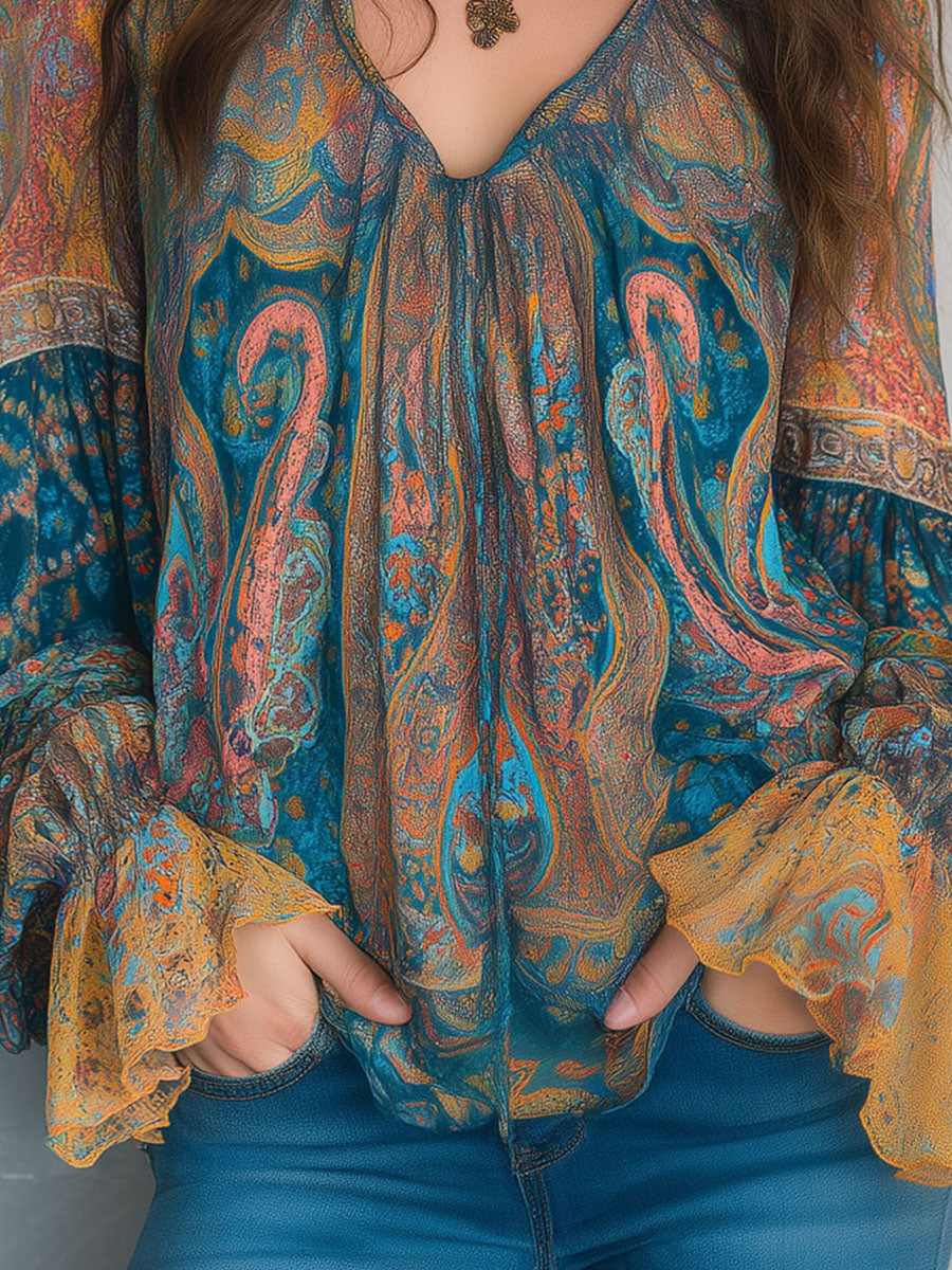 Isabella | Elegant And Flowing Paisley Chiffon Blouse 7