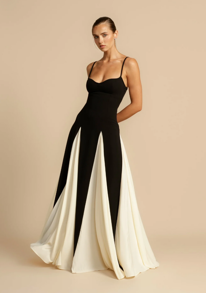 Isabella | Elegant Contrast Color Maxi Dress 0