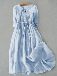 Aurelia | Elegant Cotton-Linen Waist Tie Summer Dress