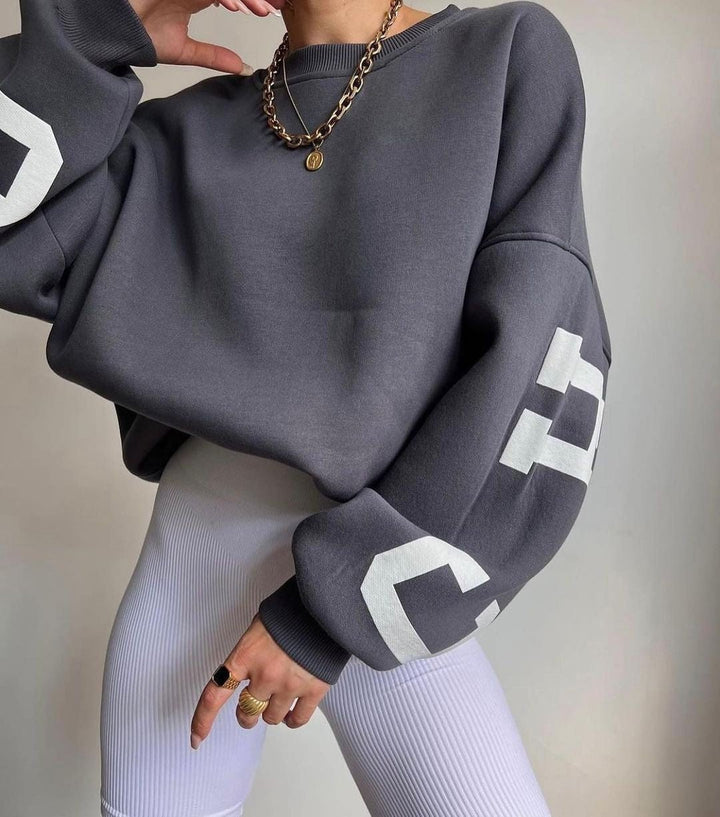 Isla | Women's Oversized Fleece-Lined Varsity Sleeve Crewneck Jumper 2
