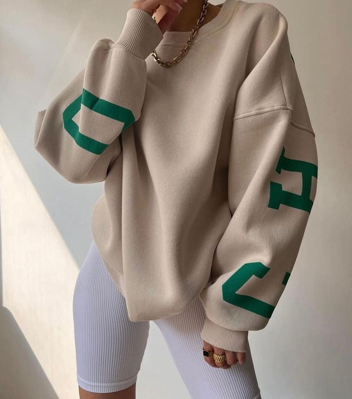 Isla | Women's Oversized Fleece-Lined Varsity Sleeve Crewneck Jumper 3