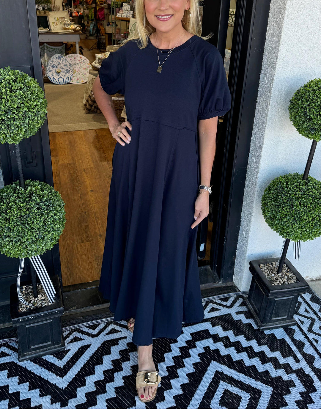Katrin | Elegant Navy Puff Sleeve Maxi Dress 0