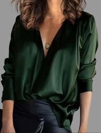 Brigitte | Satin Draped V-Neck Blouse for Women