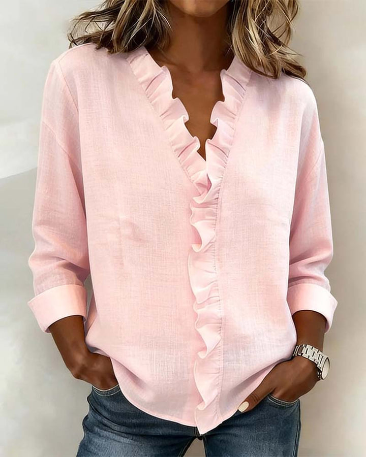Lily | Elegant Soft Ruffle V-Neck Blouse 0