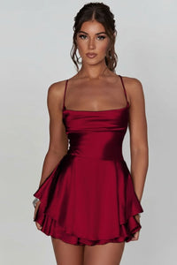 Luna | Lustrous Satin Ruffle Mini Dress