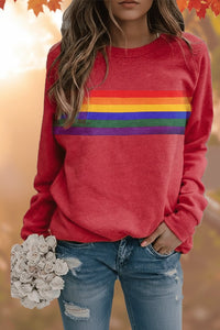 Aurora | Relaxed Rainbow Striped Crew Neck Sweatshirt