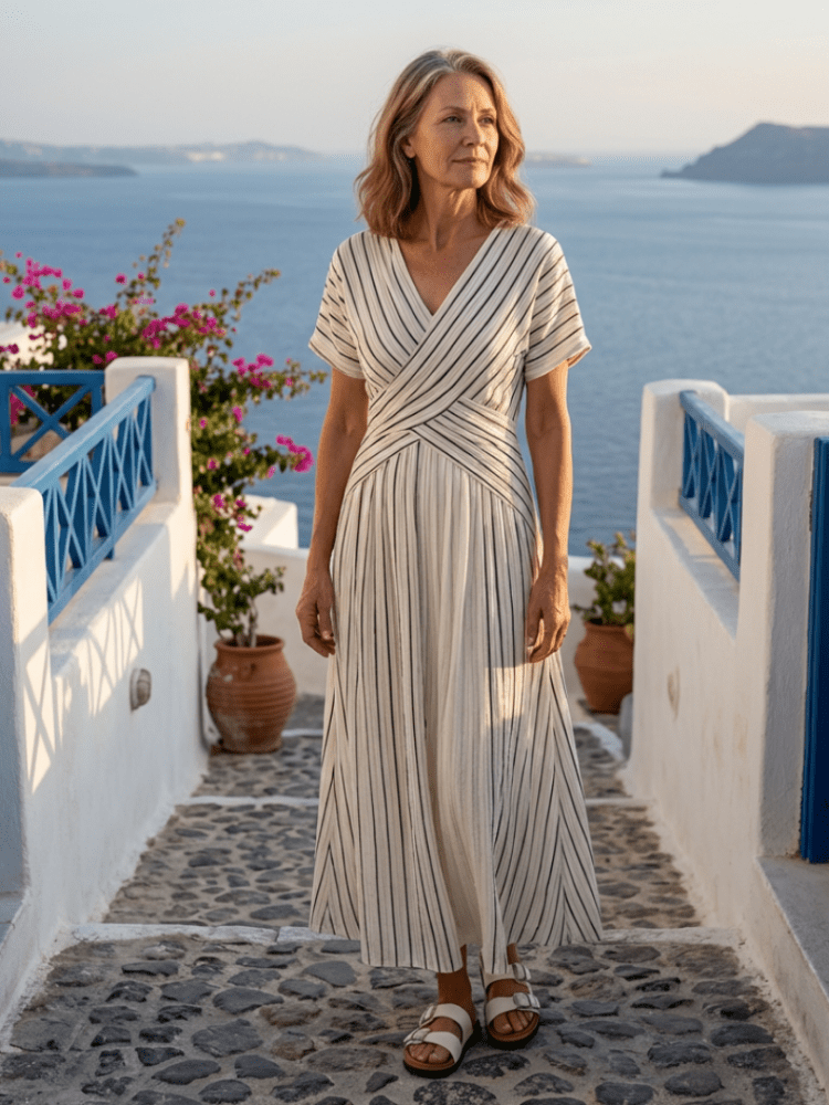 Lucy | Elegant And Flowing Crossed Waist Feminine Midi Dress 0