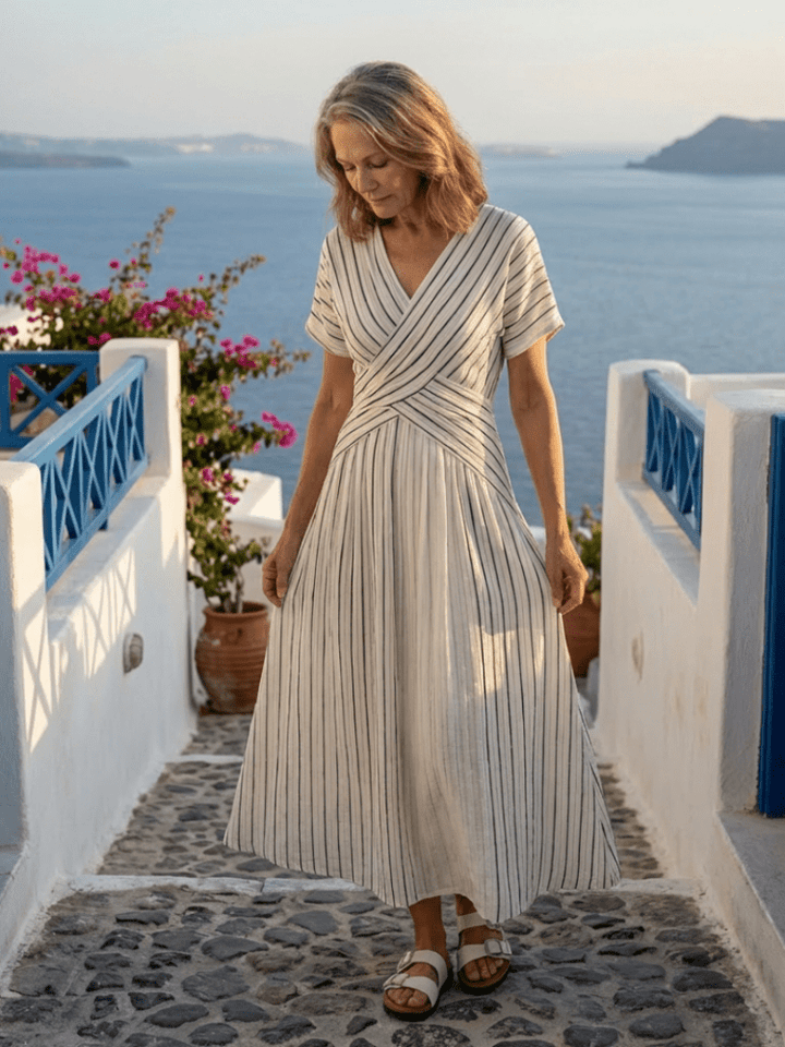Lucy | Elegant And Flowing Crossed Waist Feminine Midi Dress 1