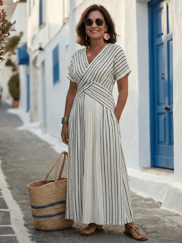 Lucy | Elegant And Flowing Crossed Waist Feminine Midi Dress 4