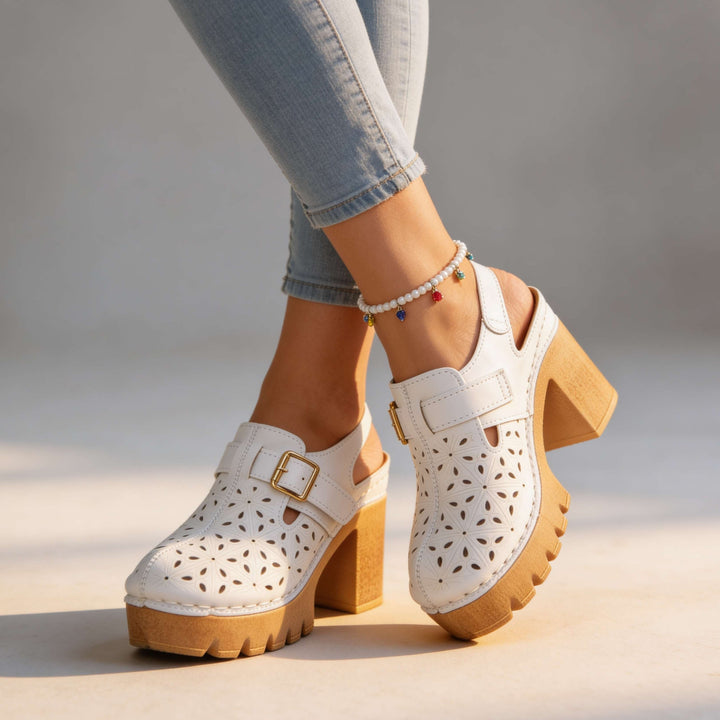 Lunara | Floral Platform Block Heel Clogs for Women 8