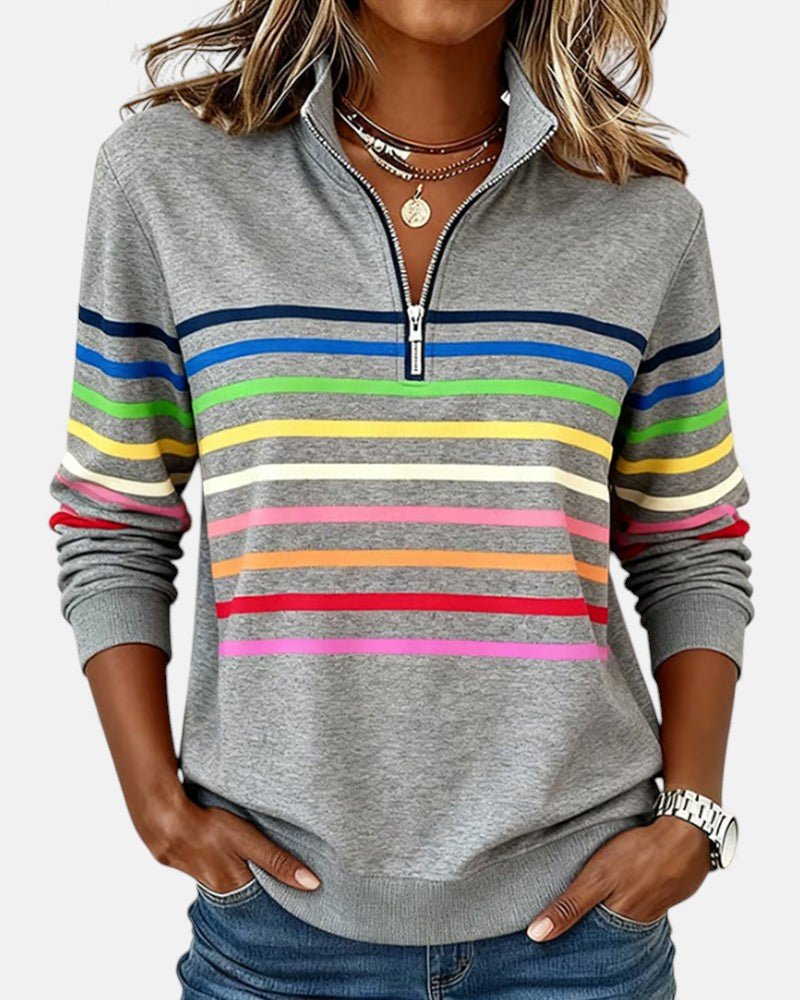 Madison | Women's Quarter Zip Sweatshirt Striped Long Sleeve Pullover 0
