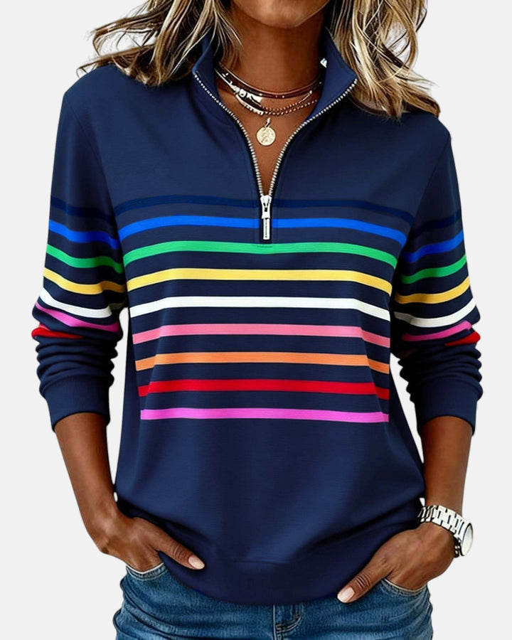 Madison | Women's Quarter Zip Sweatshirt Striped Long Sleeve Pullover 1